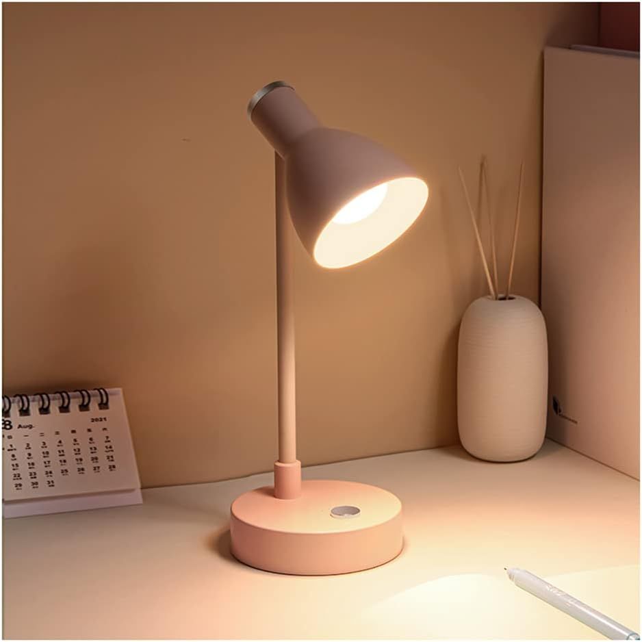 1.5w Lampe De Bureau Led Lampe De Table De Fer Créative Usb Rechargeable Modern Lampe De Chevet Dimmable En Trois Couleurs, Appui Long Sur La Gradation En Continu, For Home Office Dorm,Rose