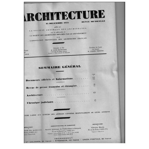 L'architecture, Revue Mensuelle  N° 12 : 1935