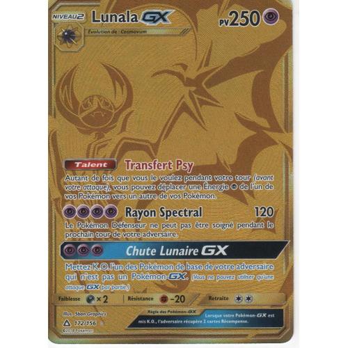 carte FR pokemon lunala GX or brillante PV250, 172/156 soleil et l'une  ultra prisme