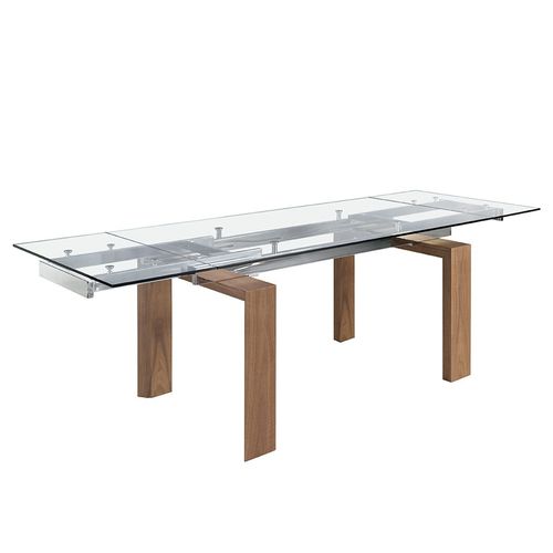 Table À Manger À Rallonge Rectangulaire Verre Trempé Et Noyer