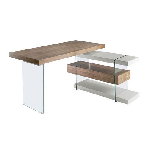 Bureau De Noyer Et Verre Trempé