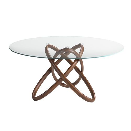 Table À Manger Ronde Verre Trempé Et Noyer