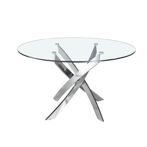 Table À Manger Ronde Verre Trempé Et Acier Chromé
