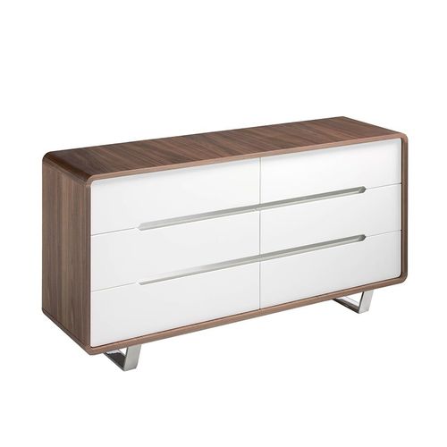 Commode En Bois Blanc, Noyer Et Acier Chromé