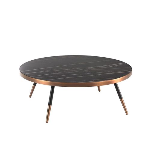 Table Basse Ronde En Marbre De Porcelaine Et Acier Noir