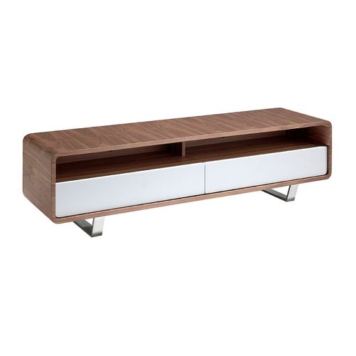 Meuble Tv Bois Blanc, Noyer Et Acier Chromé