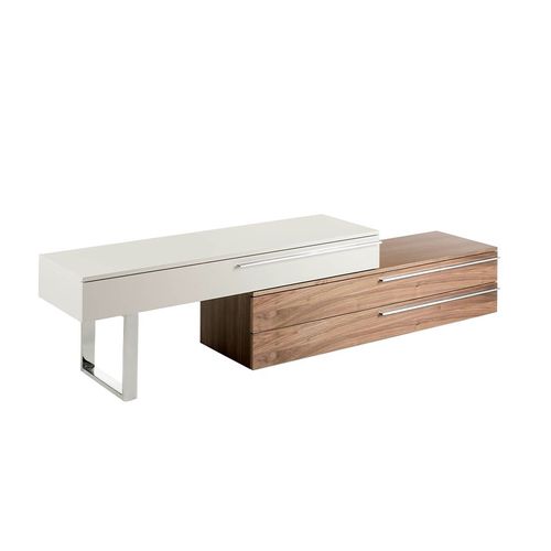 Meuble Tv En Bois Beige, Noyer Et Acier Chromé
