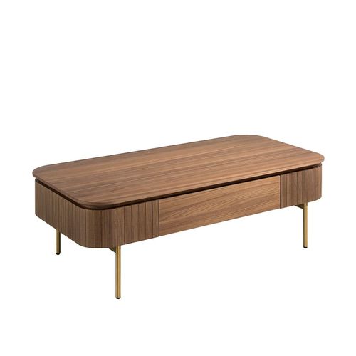 Table Basse En Noyer Et Acier Inox Doré