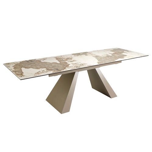 Table À Manger À Rallonge Rectangulaire Marbre Porcelaine Et Acier Couleur Champagne
