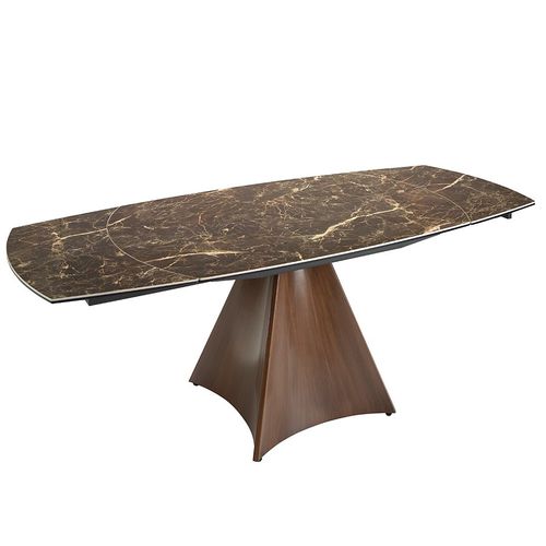 Table À Manger À Rallonge Baril Ovale Marbre Porcelaine Et Acier Effet Noyer