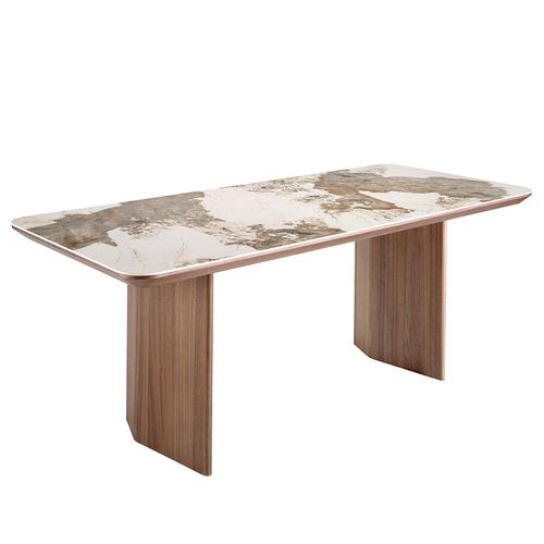 Table À Manger Rectangulaire Marbre Porcelaine Et Noyer