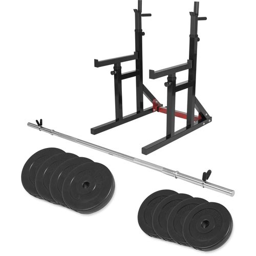 Gorilla Sports - Multi Rack À Squat Et Développé Couché Réglable + Barre Longue 170cm + 30kg Des Poids En Plastique