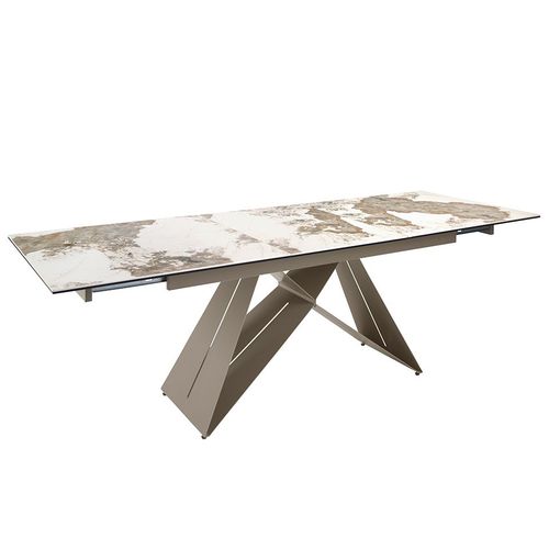 Table À Manger À Rallonge Rectangulaire Marbre Porcelaine Et Acier Couleur Champagne