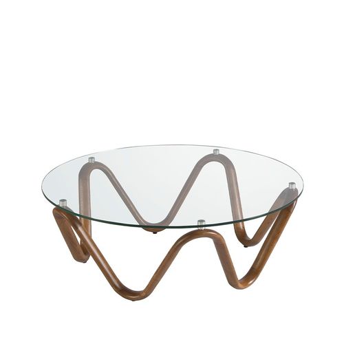 Table Basse Ronde En Verre Trempé Et Noyer