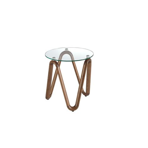 Table D'angle Ronde En Verre Trempé Et Noyer