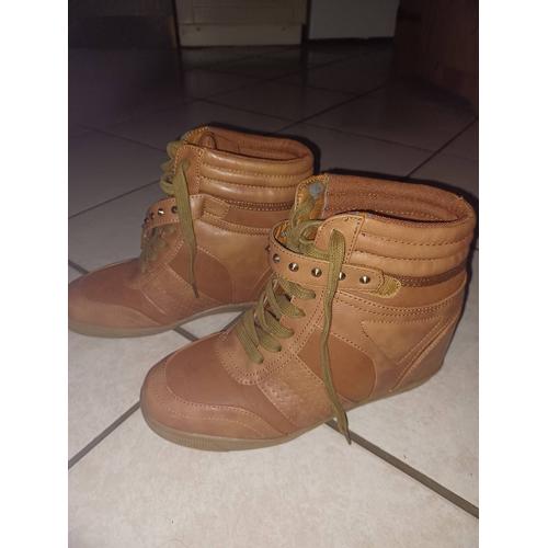 Boots Marron Semelle Compensée T.39 Comme Neuve .