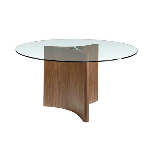 Table À Manger Ronde Verre Trempé Et Noyer