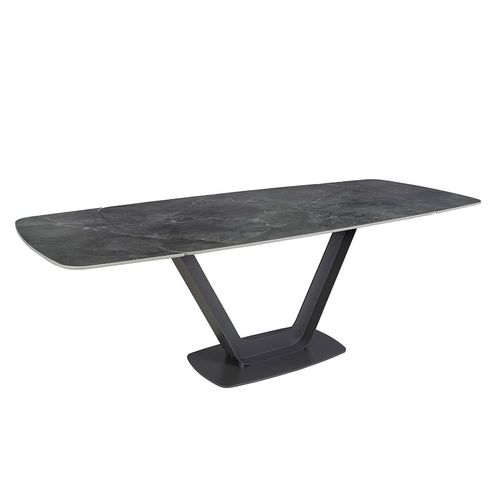 Table À Manger À Rallonge Baril Ovale Marbre Porcelaine Et Acier Noir
