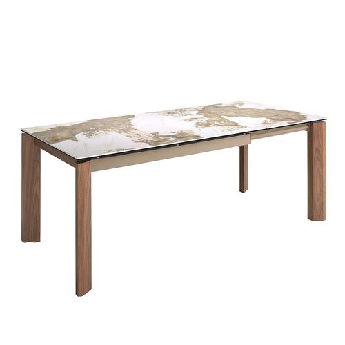 Table À Manger À Rallonge Rectangulaire Marbre Porcelaine Et Noyer