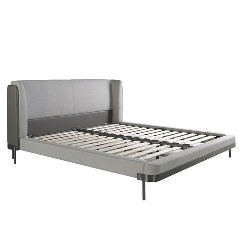 Lit En Tissu Gris Clair Et Croûte De Cuir Gris Foncé