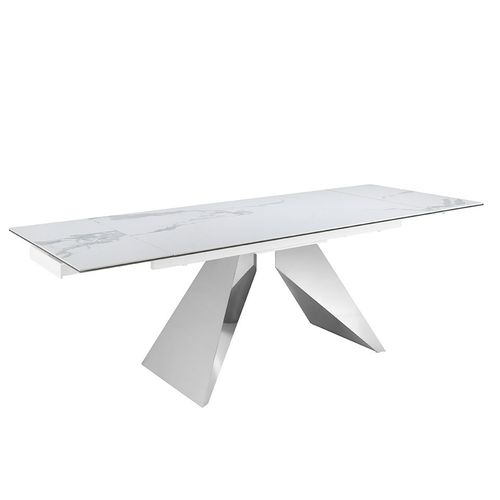 Table À Manger À Rallonge Rectangulaire Marbre Porcelaine Et Acier Chromé