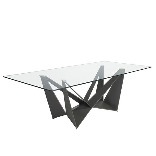 Table À Manger Rectangulaire Verre Trempé Et Acier Noir
