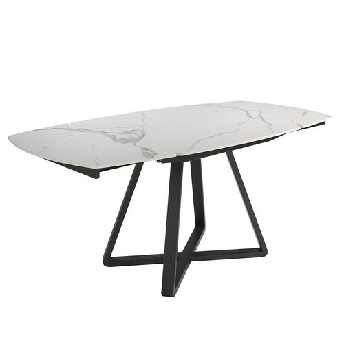 Table À Manger À Rallonge Baril Ovale Marbre Porcelaine Et Acier Noir
