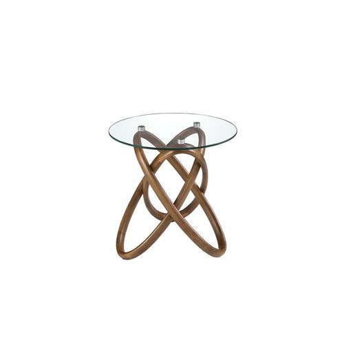 Table D'angle Ronde En Verre Trempé Et Noyer