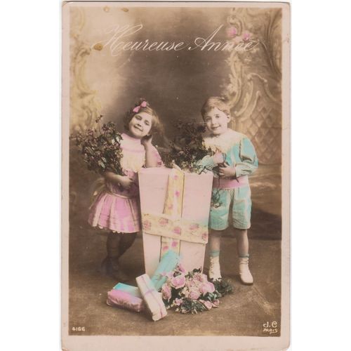 Cpa - 4166 J.C. Paris - "Heureuse Année" - Petite Fille Et Petit Garçon - (Timbrée, Oblitérée Et Circulée En Décembre 1909)