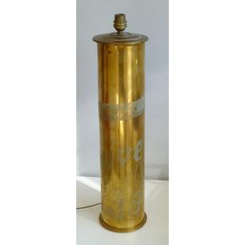 Grande Douille D'obus Allemand Montée En Lampe. "Guise - Souvenir - 1918" Décor Floral