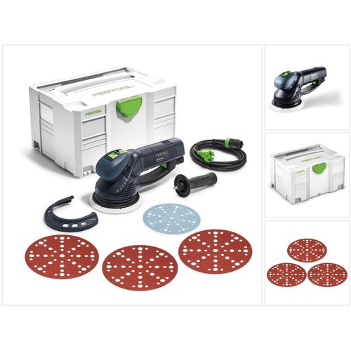 Festool RO 150 FEQ-Plus ROTEX Ponceuse roto-excentrique 720 W avec boîtier Systainer + Patin de ponçage MPE + 150x Abrasifs Rubin