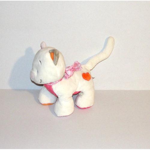 Doudou Chat Gris Et Rose Noeud En Tissus Motifs Fleurs Rose Collection Babette Et Iris Doudou Peluche Noukie's 22cm