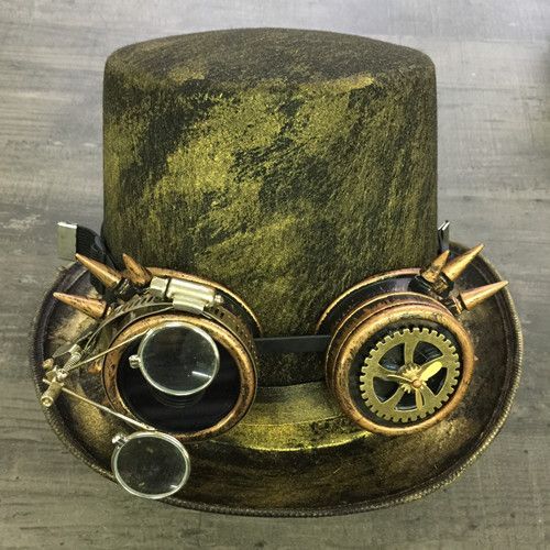 Colis Départ De Paris Mixte Hauteur 15 Cm Goggles Lunettes Aviateur Chapeau Casquette Bonnet Magicien Haut De Forme Steampunk Rétro Marron Vintage