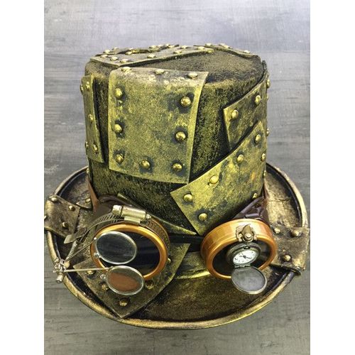 Colis Départ De Paris Mixte Hauteur 15 Cm Goggles Lunettes Aviateur Chapeau Casquette Bonnet Magicien Haut De Forme Steampunk Rétro Marron Vintage