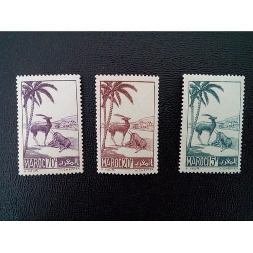 Timbre Maroc Yt 177 - 198 - 199 Gazelle (Gazella Sp.) 1939