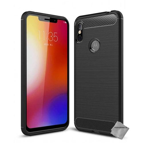 Housse Etui Coque Silicone Gel Carbone Pour Motorola One + Film Ecran - Noir