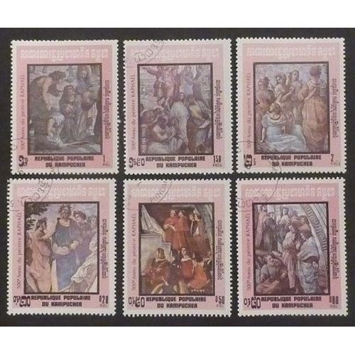 Cambodge Oblitéré Y Et T N° 386 À 391 Lot De 6 Timbres De 1983 Tableaux Raphaël