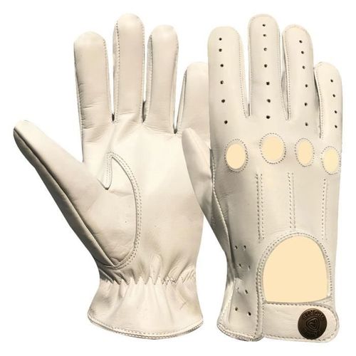 Gants Conduite Cuir Style Rétro Vintage Pour Homme, Blanc Cassé, Taille : S