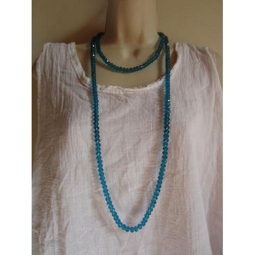 Collier Sautoir De Perles Bleues En Verre