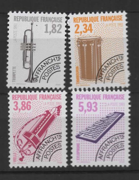 France, Timbres-Poste Préoblitérés Y & T N° 228 À 231 Instruments De Musique, 1993