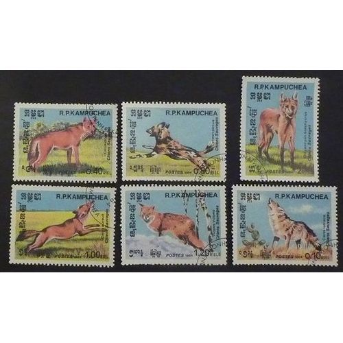 Cambodge Oblitéré Y Et T N° 470 À 475 Lot De 6 Timbres De 1984 Chiens Sauvages