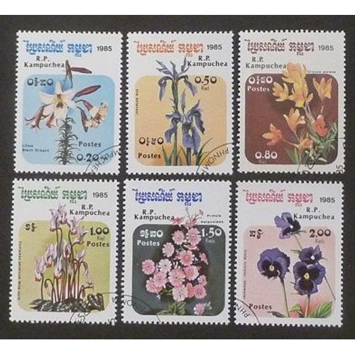 Cambodge Oblitéré Y Et T N° 553 À 558 Lot De 6 Timbres De 1985 Fleurs