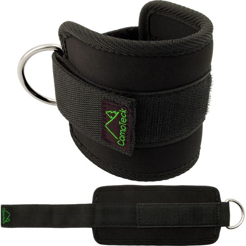 Campteck U6831 Sangle Musculation Cheville Support Poignet Neoprene Reglable Avec Anneaux En D Pour Cable Machine Entraã®Nement Gym Jambes, Fessiers Y Abdos - Noir, 1 Paire