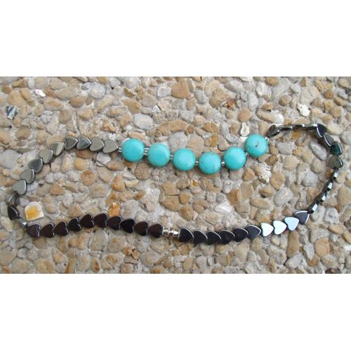 Collier Gris Noir Et Perles Style Turquoise