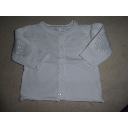 Gilet Fin Blanc / Chat Strass Babibou - 3 Mois
