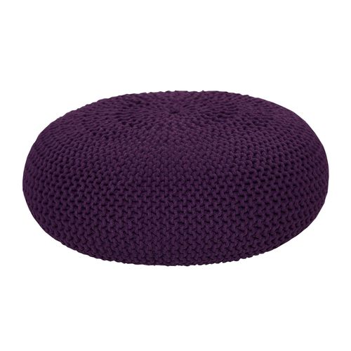 Grand Pouf Rond Tressé En Tricot Violet Foncé