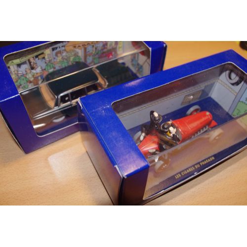 Lot 2 Voitures Miniatures Tintin Mercedes Limousine Et Les Picaros + Les Cigares Du Pharaon (Avec Boite Et Certicats)