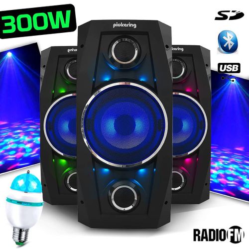 Enceinte Karaoké Mobile Sono High Power autonome batterie à LED 300W 8" - USB/BT/SD/FM - Pickering XS8 + Ampoule DIAMS