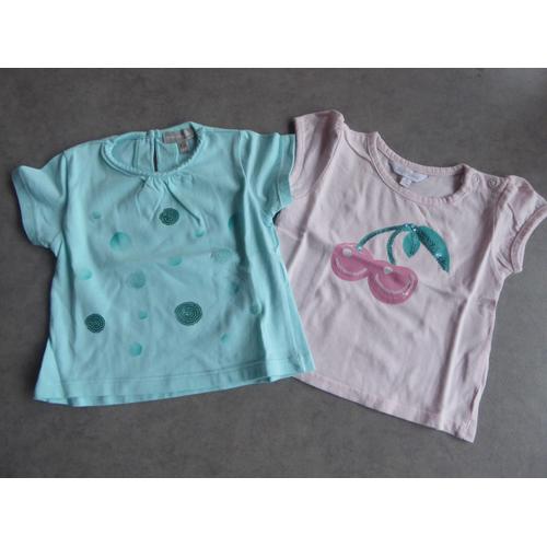 Lot 2 T-Shirts Manches Courtes Fille - 6 Mois