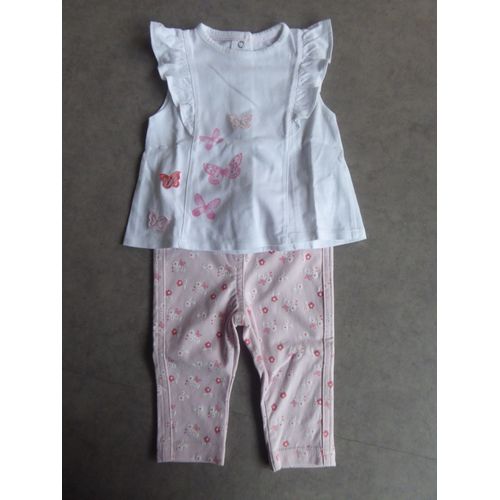Ensemble Fille Blanc/Rose Gemo - 6 Mois